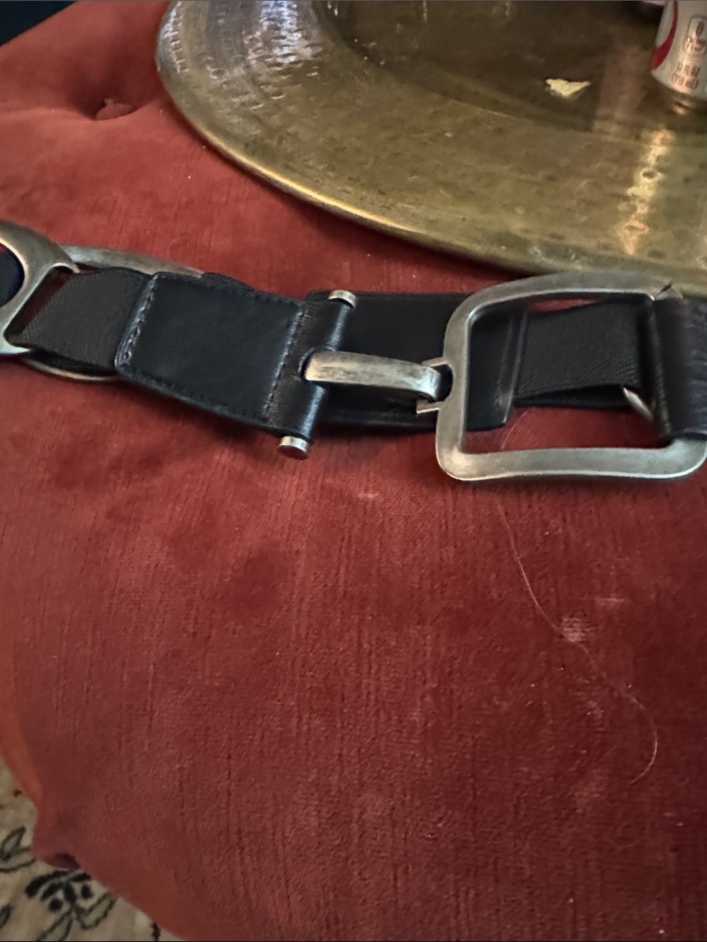 Black Leather Belt Strap with Brushed Silver Buckle